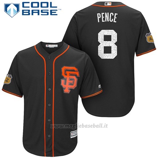 Maglia Baseball Uomo San Francisco Giants Hunter Pence San Francisco Nero 2017 Allenamento Primaverile Cool Base Giocatore